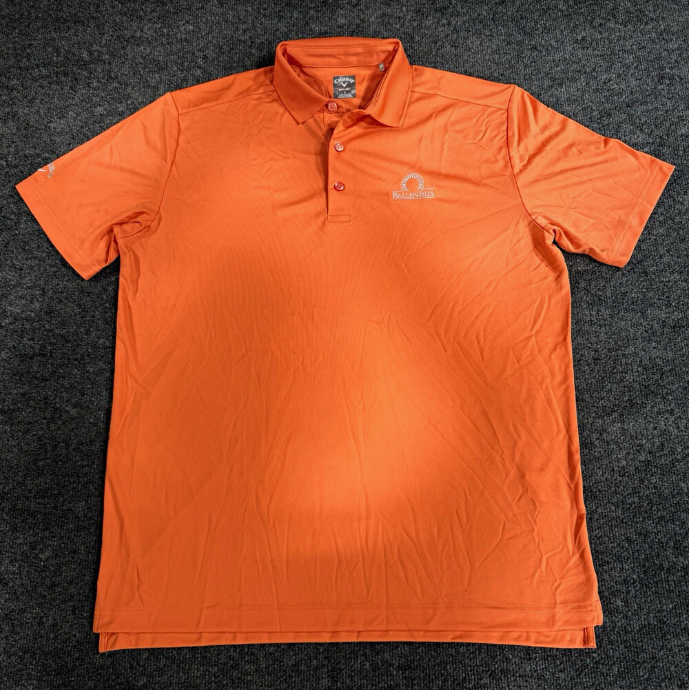 Callaway Opti-Dri Mens Large Orange Golf Polo Ballen Isles CC Performance